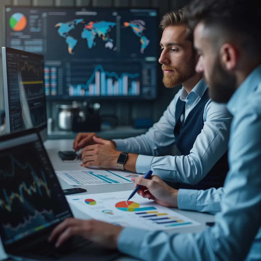 Analistas financieros trabajando con datos